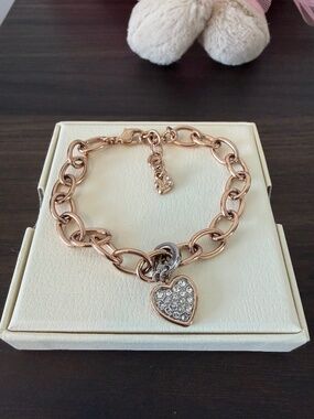 Vintage Swarovski Rose Gold Bracelet with Charm Heart 7"-8.5"